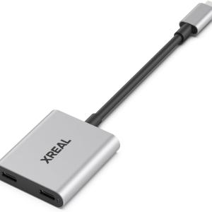 XREAL Hub, Power and Play Adapter, so you can charge AR glasses while you charge your source device, e.g. Steam Deck, ROG Ally, Switch, iPhone 15 or Android phone. 45 W fast charging