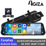Rearview Mirror touch screen Carplay with 10" and Android Auto GPS 5G WIFI AUX Stream  Dashcam Camera Drive Recorder FM