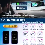 Rearview Mirror touch screen Carplay with 10" and Android Auto GPS 5G WIFI AUX Stream  Dashcam Camera Drive Recorder FM