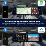 Rearview Mirror touch screen Carplay with 10" and Android Auto GPS 5G WIFI AUX Stream  Dashcam Camera Drive Recorder FM