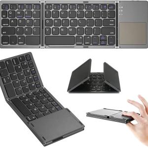 Foldable Bluetooth Keyboard, Tri- Folding Portable Wireless Keyboard with Touchpad, USB Rechargeable for iOS, Android, Windows System Laptop Tablet.